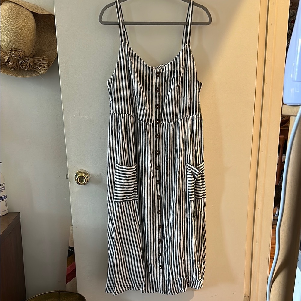 Striped Naxy and White Faux Button-Down Dress